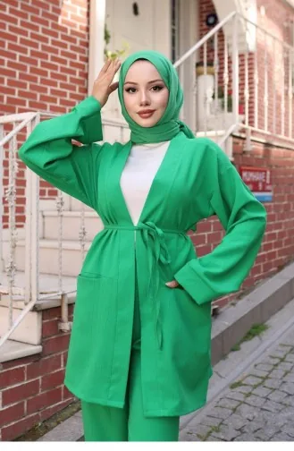 Pocket Detailed Kimono Suit Emerald 736