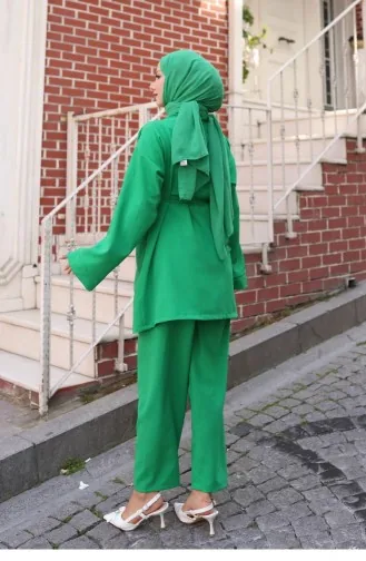 Pocket Detailed Kimono Suit Emerald 736