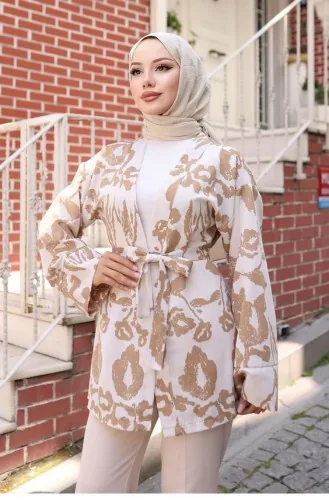 Kimono Mit Ethnischem Muster In Kamel 738