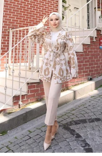 Kimono Mit Ethnischem Muster In Kamel 738