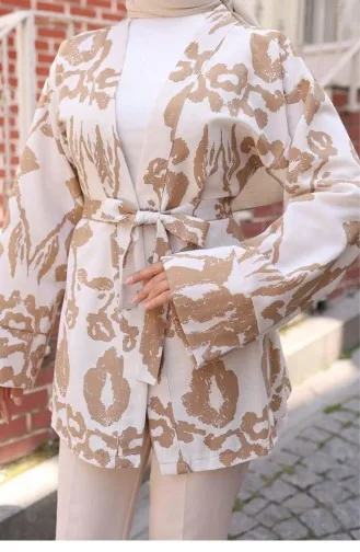 Kimono Mit Ethnischem Muster In Kamel 738