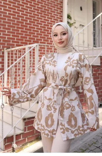 Kimono Mit Ethnischem Muster In Kamel 738