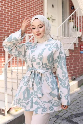 Kimono à Motifs Ethniques Vert Menthe 739