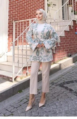 Kimono à Motifs Ethniques Vert Menthe 739