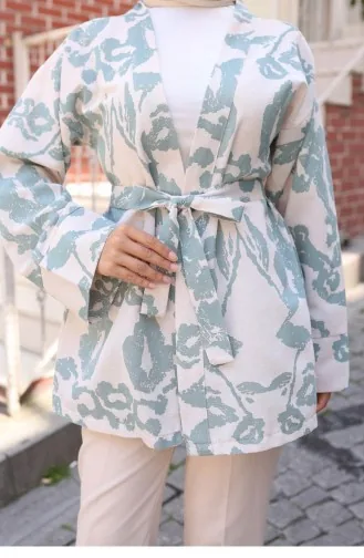 Kimono à Motifs Ethniques Vert Menthe 739
