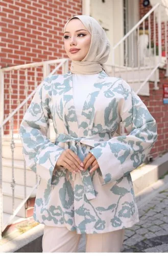 Kimono à Motifs Ethniques Vert Menthe 739