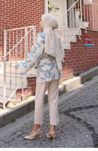 Kimono à Motifs Ethniques Vert Menthe 739