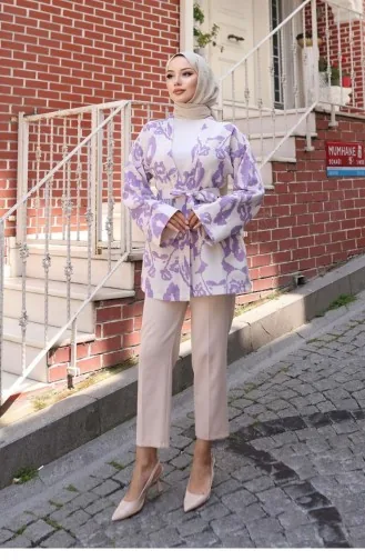 Kimono à Motifs Ethniques Lilas 740