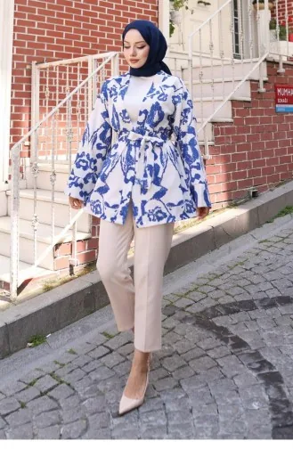 Etnik Desen Kimono İndigo