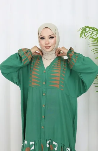 Viscose Stof Halfgeknoopte Jurk 0075-01 Smaragdgroen 0075-01