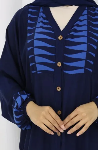 Viskose Stoff Halb Geknöpftes Kleid 0075-02 Marineblau 0075-02