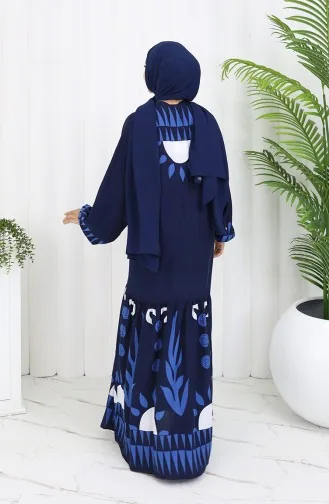 Viskose Stoff Halb Geknöpftes Kleid 0075-02 Marineblau 0075-02