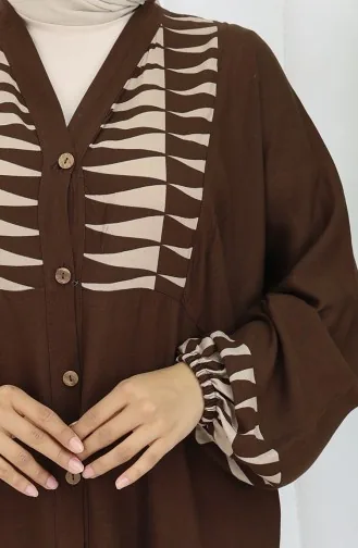 Viskon Kumaş Yarım Düğmeli Elbise 0075-03 Kahverengi