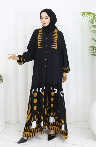 Viscose Stof Half Geknoopte Jurk 0075-05 Zwart 0075-05