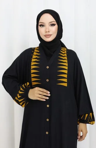 Viscose Stof Half Geknoopte Jurk 0075-05 Zwart 0075-05