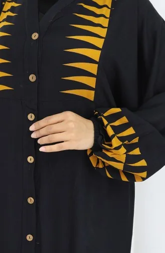 Viscose Stof Half Geknoopte Jurk 0075-05 Zwart 0075-05