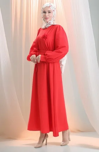 Seersucker Kleid Mit Gürtel 2043-01 Rot 2043-01