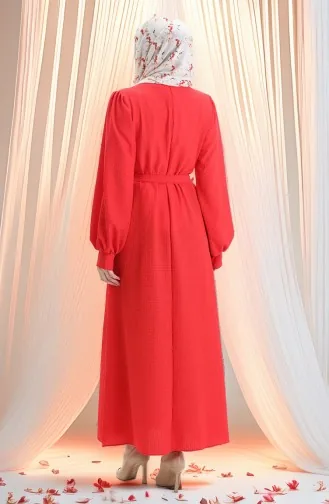 Seersucker Kleid Mit Gürtel 2043-01 Rot 2043-01