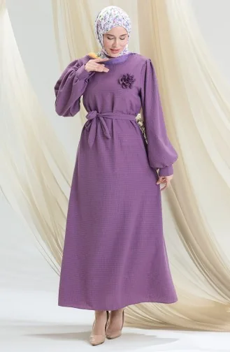 Seersucker Kleid Mit Gürtel 2043-02 Lila 2043-02