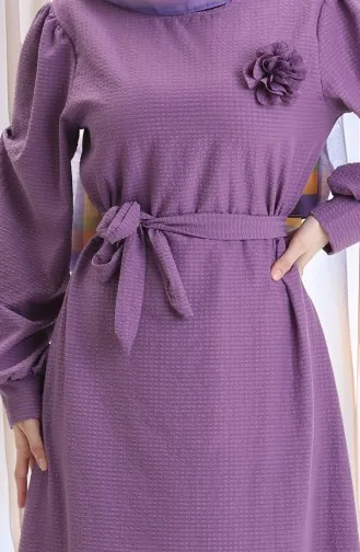 Seersucker Kleid Mit Gürtel 2043-02 Lila 2043-02