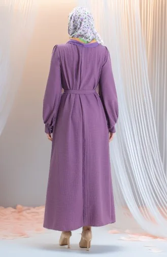 Seersucker Kleid Mit Gürtel 2043-02 Lila 2043-02