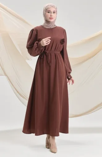 Robe Ceinturée En Seersucker 2043-03 Marron 2043-03