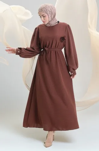 Robe Ceinturée En Seersucker 2043-03 Marron 2043-03