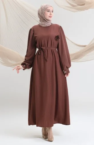 Robe Ceinturée En Seersucker 2043-03 Marron 2043-03