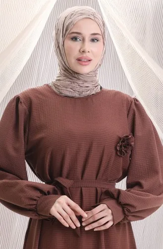 Robe Ceinturée En Seersucker 2043-03 Marron 2043-03
