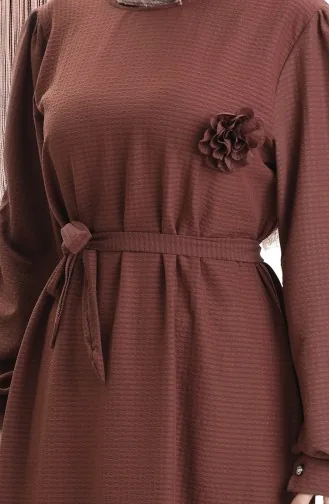 Robe Ceinturée En Seersucker 2043-03 Marron 2043-03