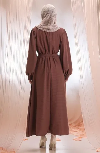 Robe Ceinturée En Seersucker 2043-03 Marron 2043-03