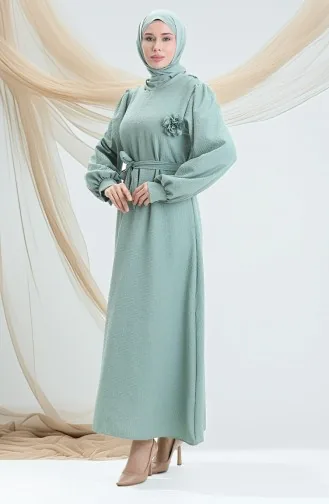 Seersucker Belted Dress 2043-05 Almond Green 2043-05