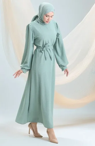 Seersucker Belted Dress 2043-05 Almond Green 2043-05