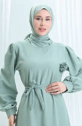 Seersucker Belted Dress 2043-05 Almond Green 2043-05