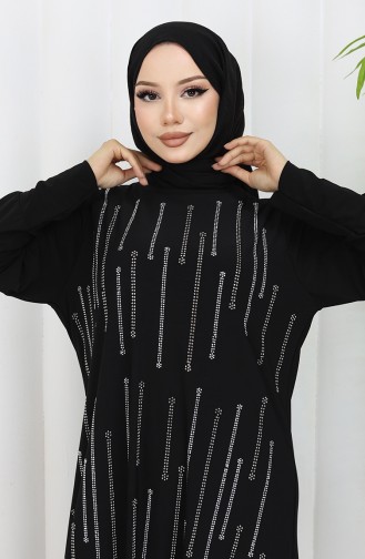 Sandy Kumaş Taşlı Abiye Elbise 2059-02 Siyah