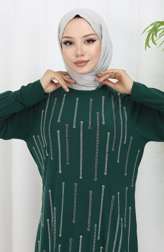 Sandy Kumaş Taşlı Abiye Elbise 2059-03 Zümrüt Yeşili