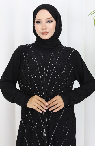 Sandy Kumaş Taşlı Abiye Elbise 2061-02 Siyah