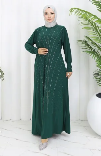فستان سهرة من القماش الرملي الحجري 2061-03 أخضر زمردي 2061-03