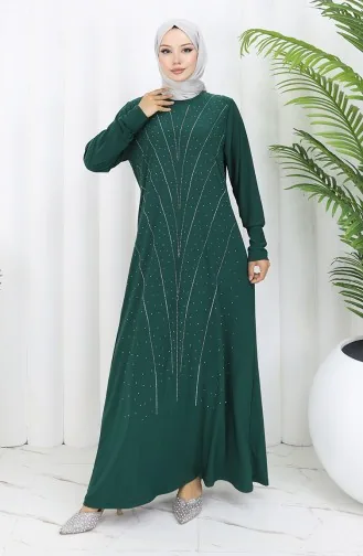 فستان سهرة من القماش الرملي الحجري 2061-03 أخضر زمردي 2061-03