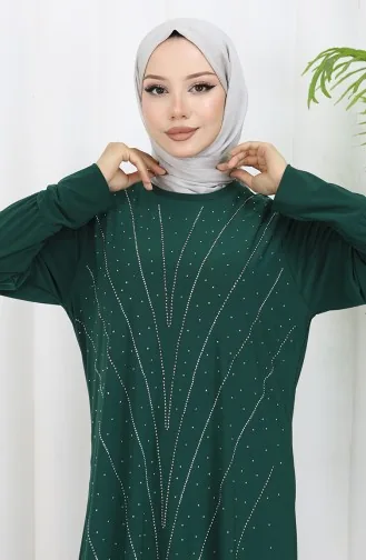 فستان سهرة من القماش الرملي الحجري 2061-03 أخضر زمردي 2061-03