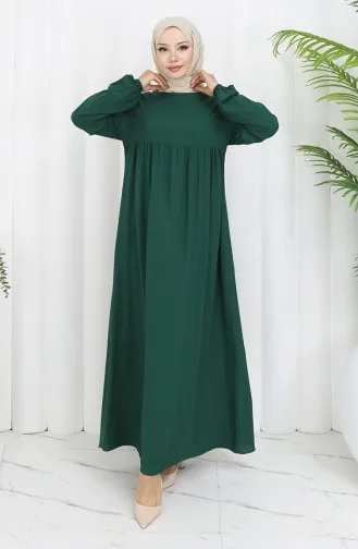 فستان خصر مجمع 4102-03 أخضر زمردي 4102-03