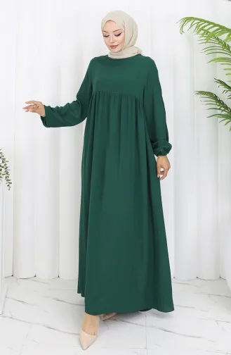 فستان خصر مجمع 4102-03 أخضر زمردي 4102-03