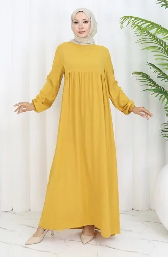 فستان بخصر مجمع 4102-04 أصفر 4102-04