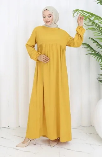 فستان بخصر مجمع 4102-04 أصفر 4102-04
