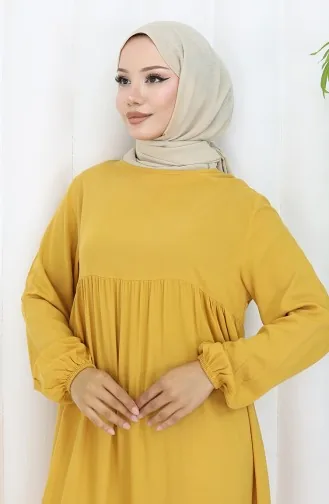 فستان بخصر مجمع 4102-04 أصفر 4102-04