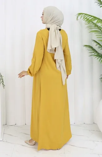 فستان بخصر مجمع 4102-04 أصفر 4102-04