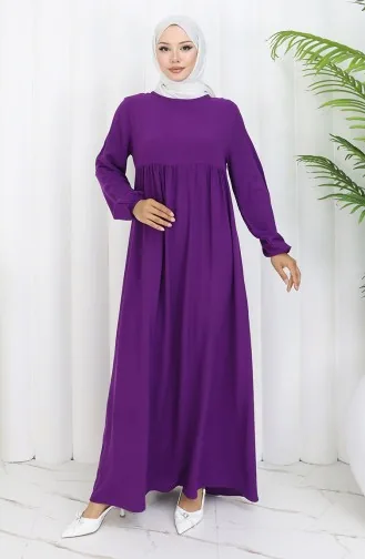 فستان بخصر مجمع 4102-05 أرجواني 4102-05