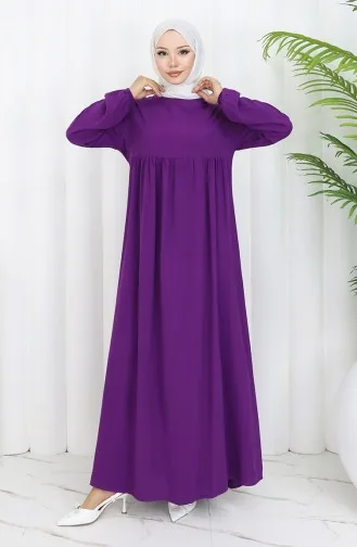 فستان بخصر مجمع 4102-05 أرجواني 4102-05