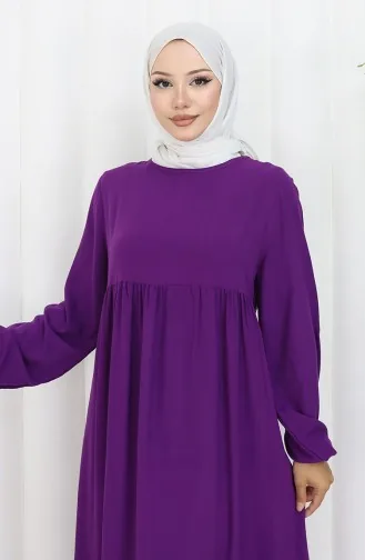 فستان بخصر مجمع 4102-05 أرجواني 4102-05