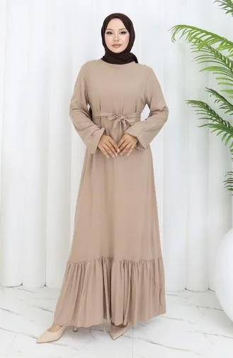 Geplooide Jurk Met Riem 4103-04 Mink 4103-04